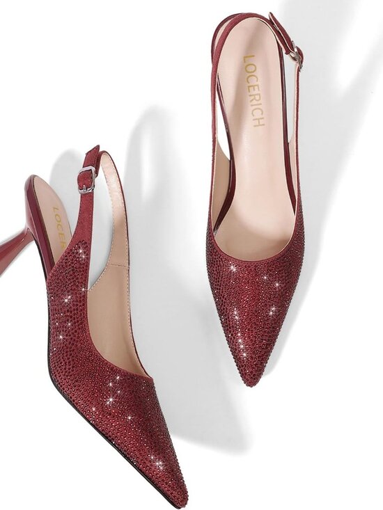 Women's Burgundy Kitten Slingback Low Heels Dress Shoes Closed Toe Pumps - Picture 4 of 7